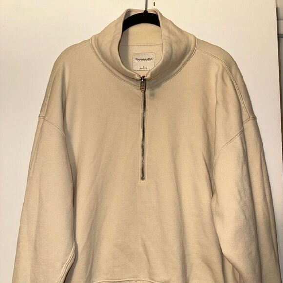 Abercrombie and Fitch Women’s Cream Beige Half Zip Sweatshirt Size Large - Picture 3 of 13